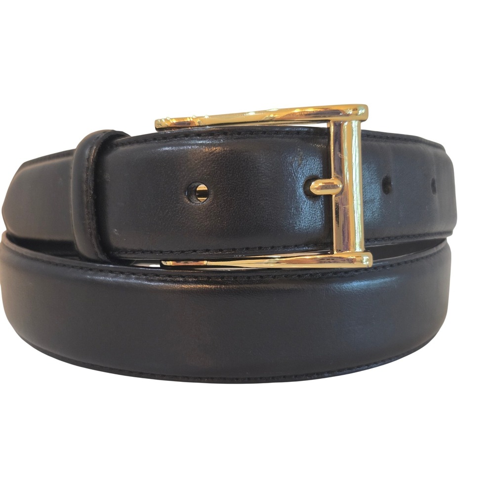 Polo Ralph Lauren Dress Belt 36 Black Italian Saddle Leather Gold Buckle Preppy